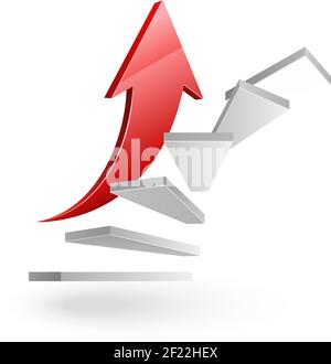 business rising up stairs to success with red arrow on white Stock Vector