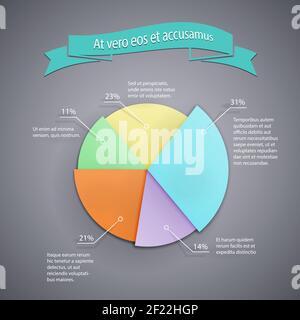 vector business pie chart template for infographics, reports and presentations Stock Vector