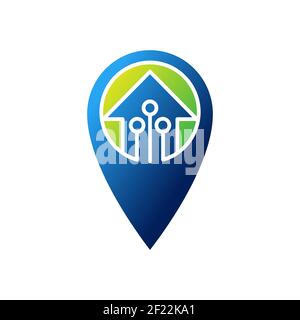 Smart Home Icon Logo Vector design illustration. Smart home logo icon with Location design concept. Trendy Smart House Location vector icon flat desig Stock Vector