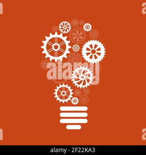 light bulb of gears and cogs concept on red background Stock Vector