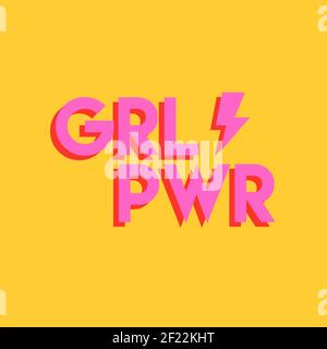 Girl Power greeting card illustration. Pink hand drawn grl pwr typography quote for march 8th women rights campaign or female empowerment concept. Stock Vector