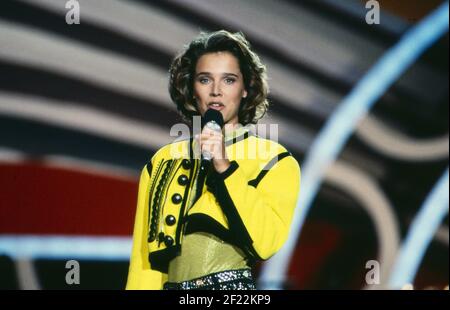 Berlin ist Musik, Eröffnungsshow auf der IFA in Berlin, Deutschland 1989, Moderatorin Desiree Nosbusch Stock Photo