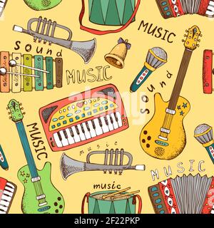 painted musical instrument seamless pattern vector illustration Stock Vector