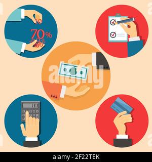Vector icons in flat retro style finance and business illustration Stock Vector