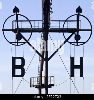 Semaphore, signal mast, Bremerhaven, Bremen, Germany, Europe Stock Photo