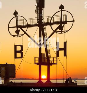 Semaphore, signal mast, Bremerhaven, Bremen, Germany, Europe Stock Photo