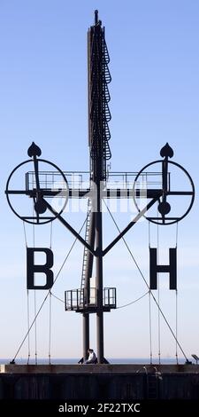 Semaphore, signal mast, Bremerhaven, Bremen, Germany, Europe Stock Photo