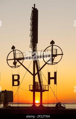 Semaphore, signal mast, Bremerhaven, Bremen, Germany, Europe Stock Photo