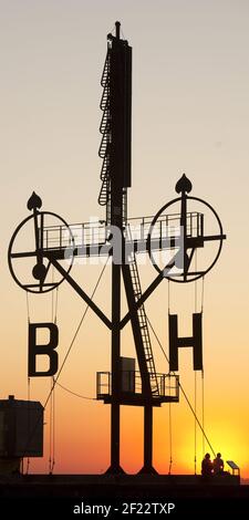 Semaphore, signal mast, Bremerhaven, Bremen, Germany, Europe Stock Photo