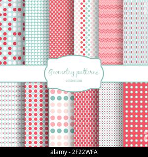 Set of abstract geometric seamless patterns. Polka dots and wavy, line. Vector illustration Stock Vector