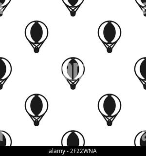 black hot air baloons line silhouettes on white background. Flat cartoon vector ornament. Retro style background. Seamless pattern. Good for print, pa Stock Vector