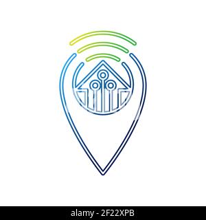 Smart Home Icon Logo Vector design illustration. Smart home logo icon with Location design concept. Trendy Smart House Location vector icon flat desig Stock Vector