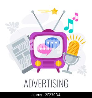 Advertising marketing icon. TV, ragio and newspaper. Stock Vector