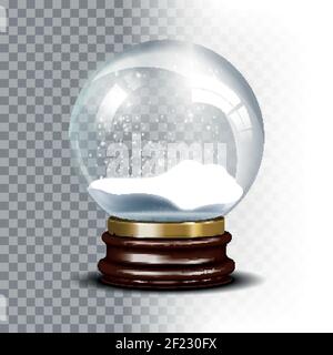 Christmas snow globe on checkered background. Magic ball with snowflake, shiny translucent, vector illustration Stock Vector