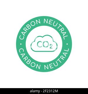 Carbon neutral label with cloud inside circle. Green CO2 neutral sign, icon, symbol. Zero emission concept. Environmental friendly stamp. Vector Stock Vector