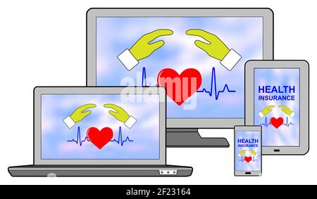 Health protection concept shown on different information technology devices Stock Photo
