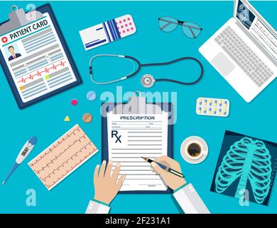 Workplace doctor at table. Stock Vector