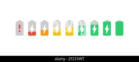 Battery Indicator Charging Set in flat. Vector EPS 10 Stock Vector