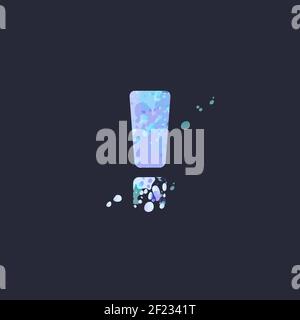 Exclamation mark with effect of liquid spots of paint in blue, white, purple colors on dark navy background. Decoration element for winter design of a flyer, poster, calendar, cover, title. Vector EPS10 Stock Vector