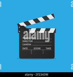 Movie clapper on blue background. Open clapperboard. Vector illustration EPS 10 Stock Vector