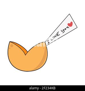 Fortune cookie vector cartoon illustration isolated on white. Food, dessert, good fortune theme design element. Stock Vector
