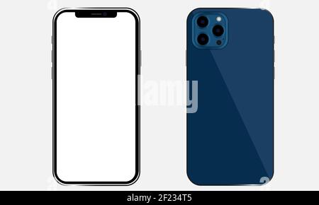Vinnytsia, Ukraine - March 09, 2021: Newly released iphone 12 pro mockup. Pacific blue color 3d realistic vector mockup Stock Vector