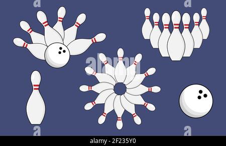 Set of vector bowling kegling. Bowling pin and bowling ball. Trendy design elements, isolated illustration. Stock Vector