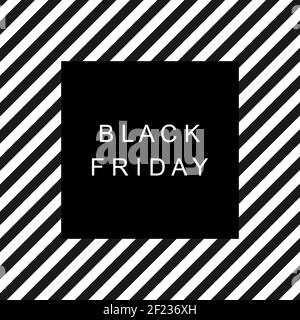 Black friday sale banner. Text Black Friday on a black square on a background of abstract lines in black and white. Vector illustration EPS 10 Stock Vector
