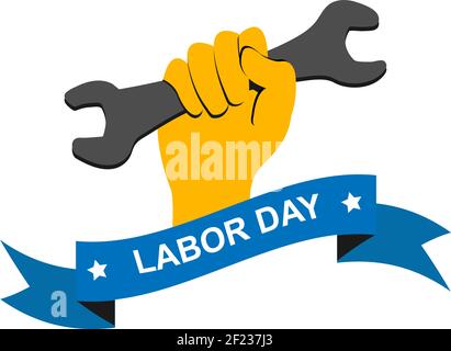 Labor Day vector illustration. Hand with wrench and text Labor Day EPS 10 Stock Vector