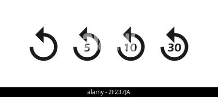 Replay icons set. 5, 10, 30 seconds playback backwards. Vector EPS 10 Stock Vector