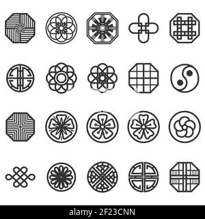 Korea Traditional Pattern Outline Collection. Thin Line Icon Vector Illustrator. Stock Vector