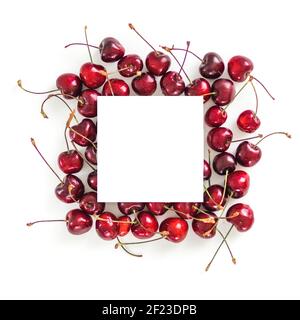 Cherry isolated on white with white square Stock Photo