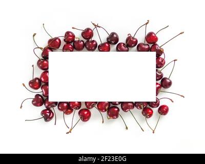 Cherry isolated on white with white rectangle Stock Photo
