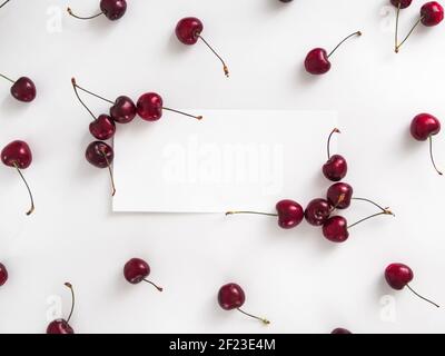 Cherry isolated on white with white rectangle Stock Photo