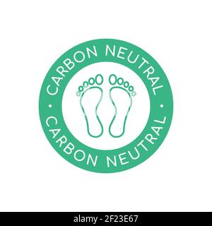 Carbon neutral footprint sign. Green CO2 footprints in circle. Carbon neutral label. Two feet outline. Zero emission. Toxic gases pollution. Vector Stock Vector
