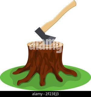 A tree stump with an axe stuck Stock Vector