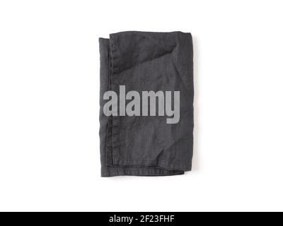 Black linen napkin isolated on white Stock Photo