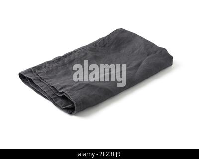 Black linen napkin isolated on white Stock Photo