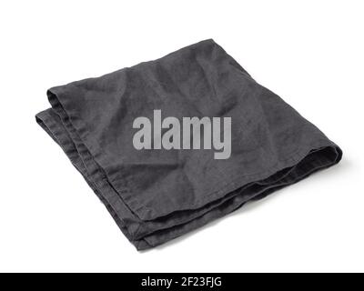 Black linen napkin isolated on white Stock Photo