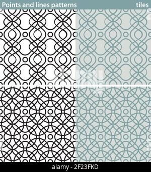 Four seamless patterns made with dots and lines. Stock Vector