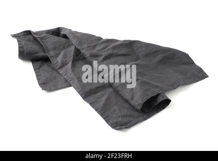 Black linen napkin isolated on white Stock Photo