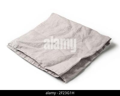 Gray linen napkin isolated on white Stock Photo