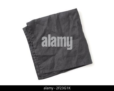 Black linen napkin isolated on white Stock Photo