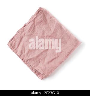 Pink linen napkin isolated on white Stock Photo