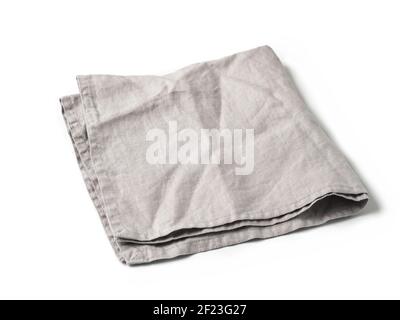 Gray linen napkin isolated on white Stock Photo