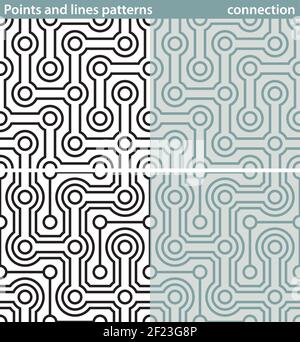 Four seamless patterns made with dots and lines. Stock Vector