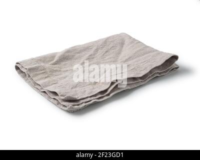 Gray linen napkin isolated on white Stock Photo