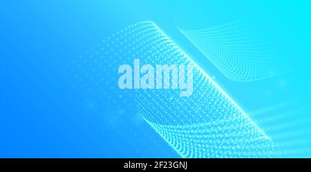 Modern dotted wave, business, science, technology, big data background. Curved dots structure. Wave flow. Molecule and communication vector Stock Vector