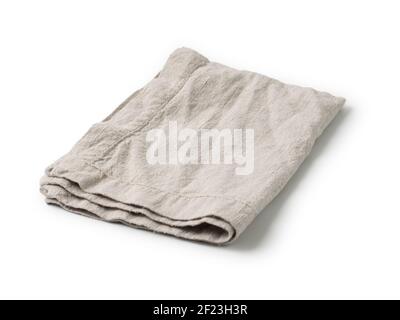 Gray linen napkin isolated on white Stock Photo