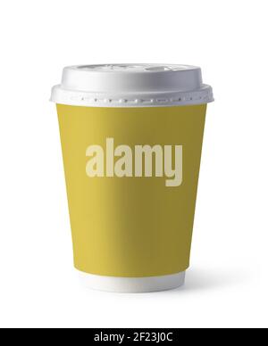 Yellow plastic coffee cup Stock Photo